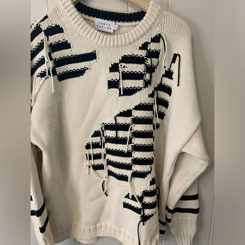 Tanya Taylor Romi Sweater Oversize Fit Black White Checkered Size Medium